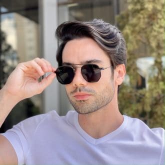 Óculos 2 em 1 Clip-On Masculino Hexagonal Grafite com Preto