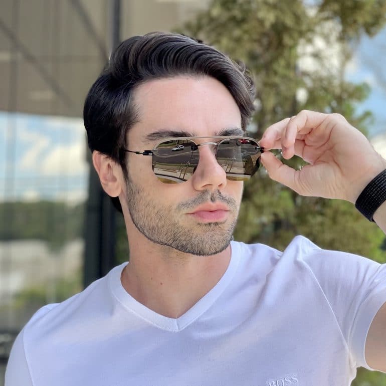 Óculos 2 em 1 Clip-On Masculino Hexagonal Grafite com Preto