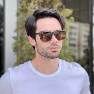 Óculos 2 em 1 Clip-On Masculino Retangular Marrom Fosco Theo