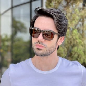 Óculos 2 em 1 Clip-On Masculino Retangular Marrom Fosco Theo