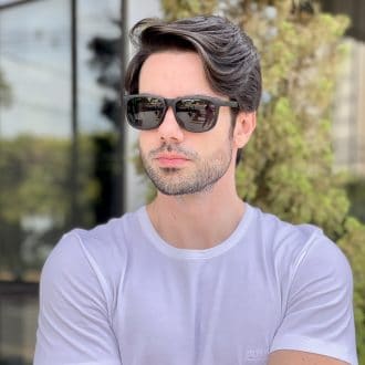 Óculos 2 em 1 Clip-On Masculino Retangular Preto Fosco Theo