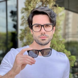 Óculos 2 em 1 Clip-On Masculino Retangular Preto Theo