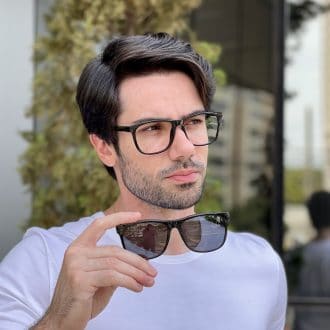 Óculos 2 em 1 Clip-On Masculino Retangular Preto Theo