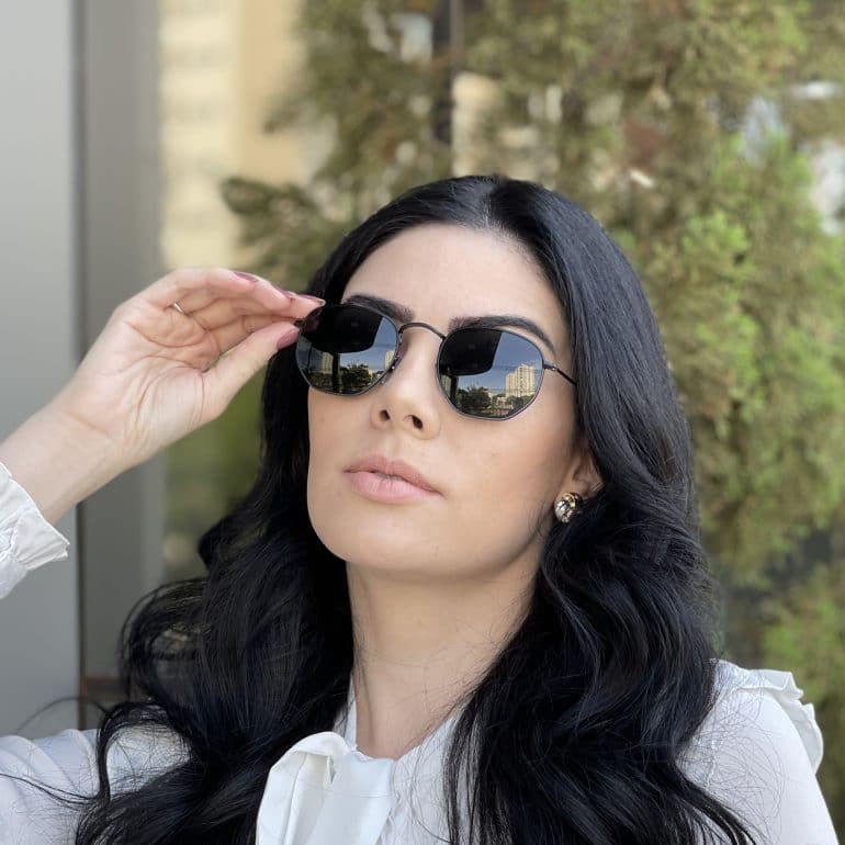 safine com br oculos de sol hexagonal dourado e preto flat