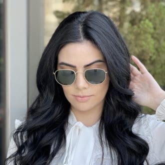 safine com br oculos de sol hexagonal dourado e verde flat