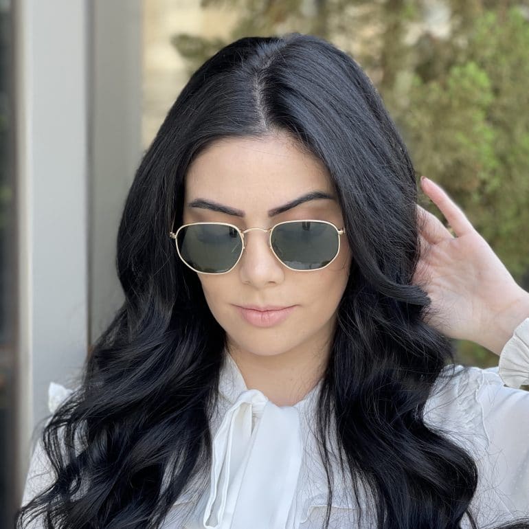 safine com br oculos de sol hexagonal dourado e verde flat