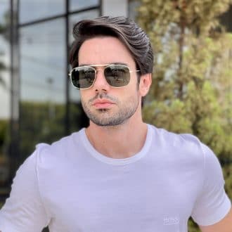 Óculos de Sol Masculino Aviador Dourado com Verde Murilo