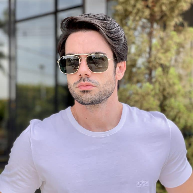Óculos de Sol Masculino Aviador Dourado com Verde Murilo