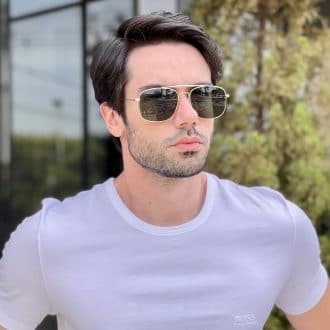 Óculos de Sol Masculino Aviador Dourado com Verde Murilo