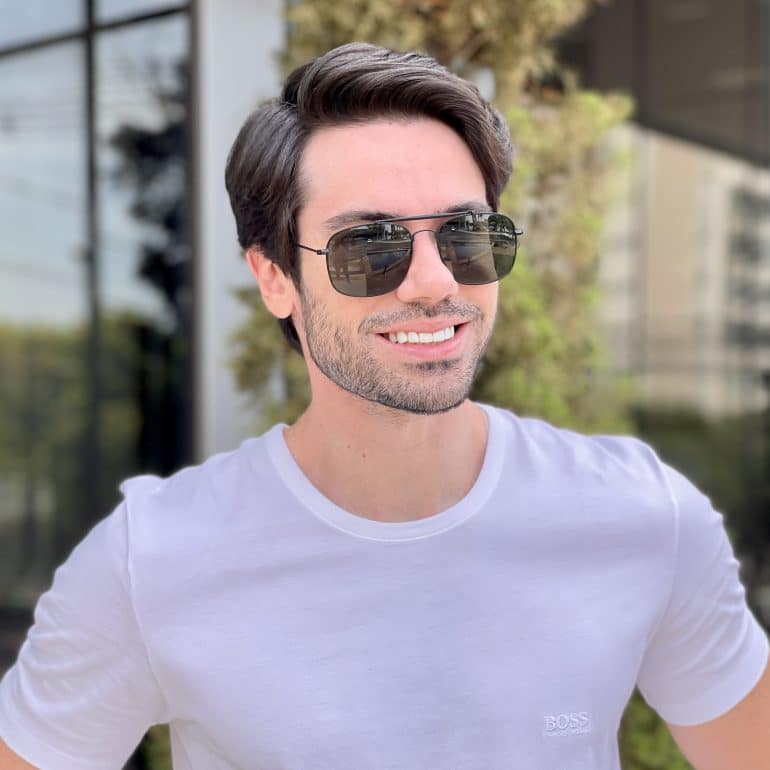 Óculos de Sol Masculino Aviador Preto com Verde Murilo