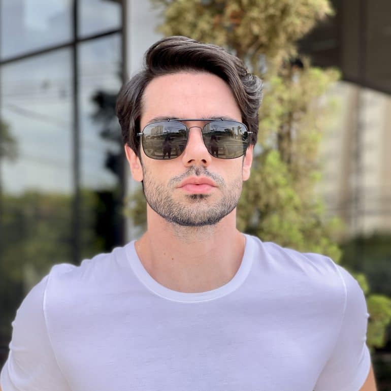 Óculos de Sol Masculino Aviador Preto com Verde Murilo