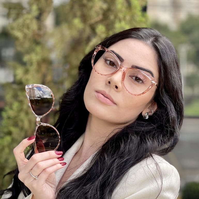 Óculos 2 em 1 Clip On Gatinho Rosé Transparente Lia