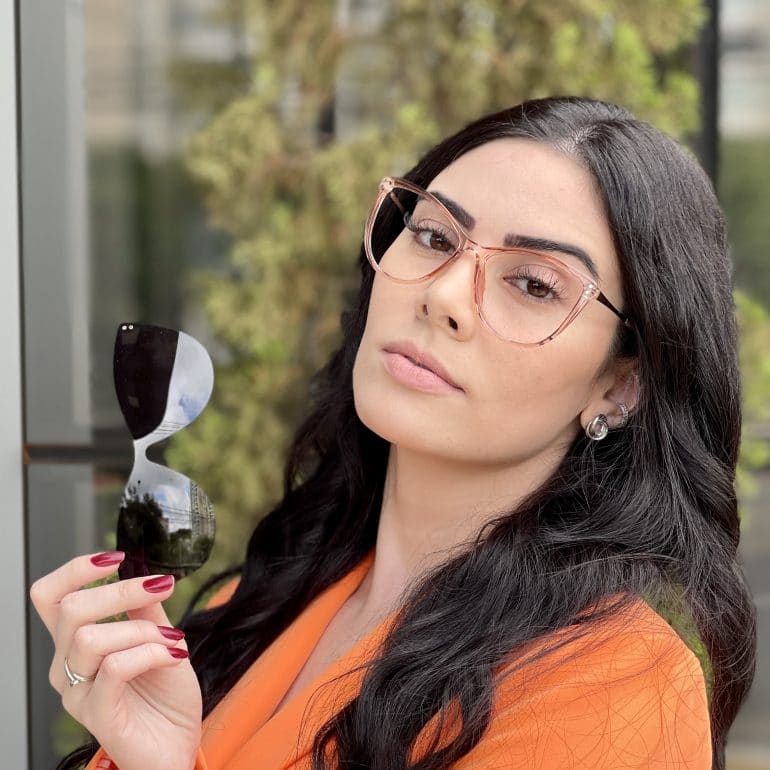 Óculos 2 em 1 Clip On Gatinho Rosé Transparente Mia