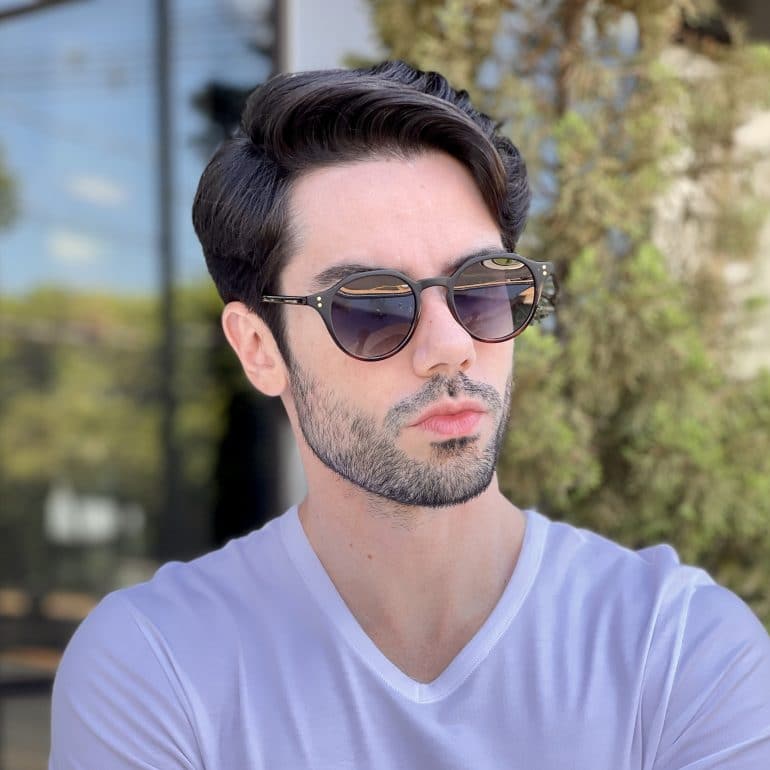 Óculos de Sol Masculino Redondo Preto com Tartaruga Levi