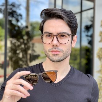 Óculos 2 em 1 Clip-On Masculino Redondo Tartaruga Oscar