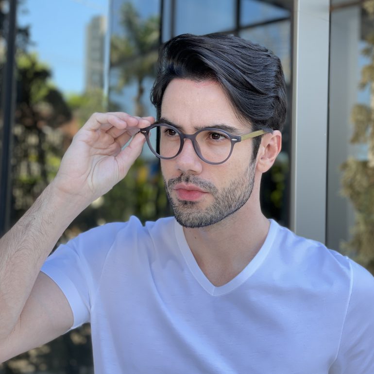 Óculos de Grau Masculino Redondo Cinza Fosco Bernardo