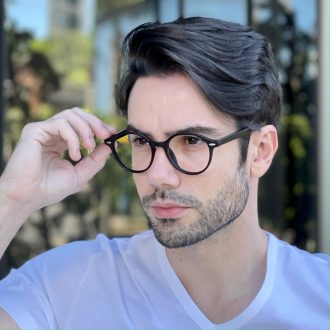 Óculos de Grau Masculino Redondo Preto Fosco Bernardo