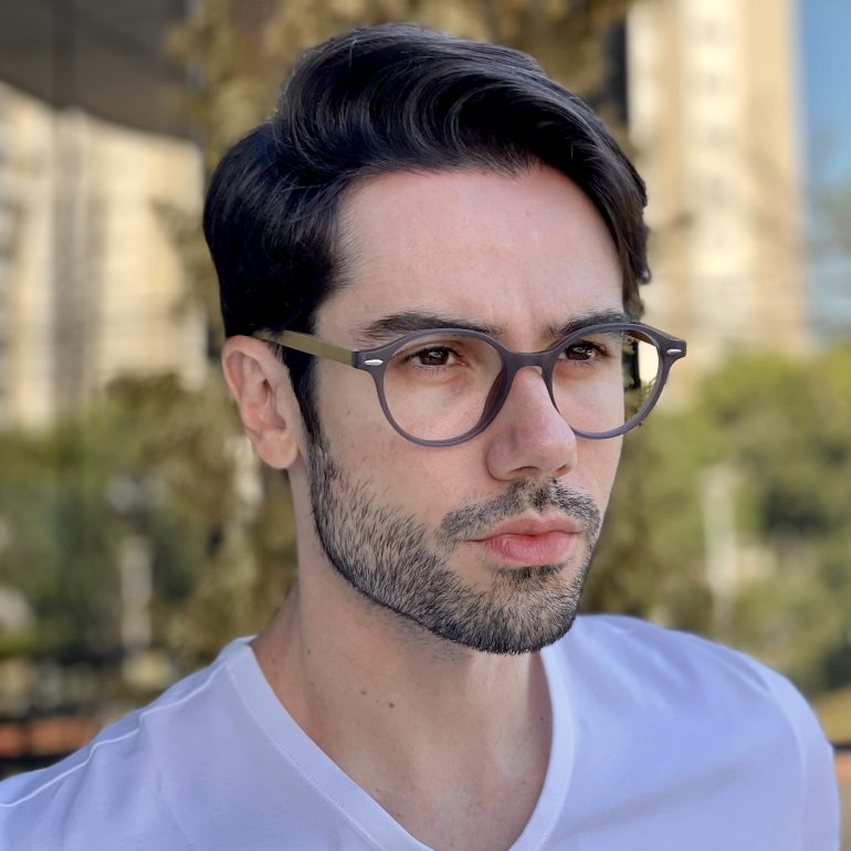 Óculos de Grau Masculino Redondo Cinza Fosco Bernardo