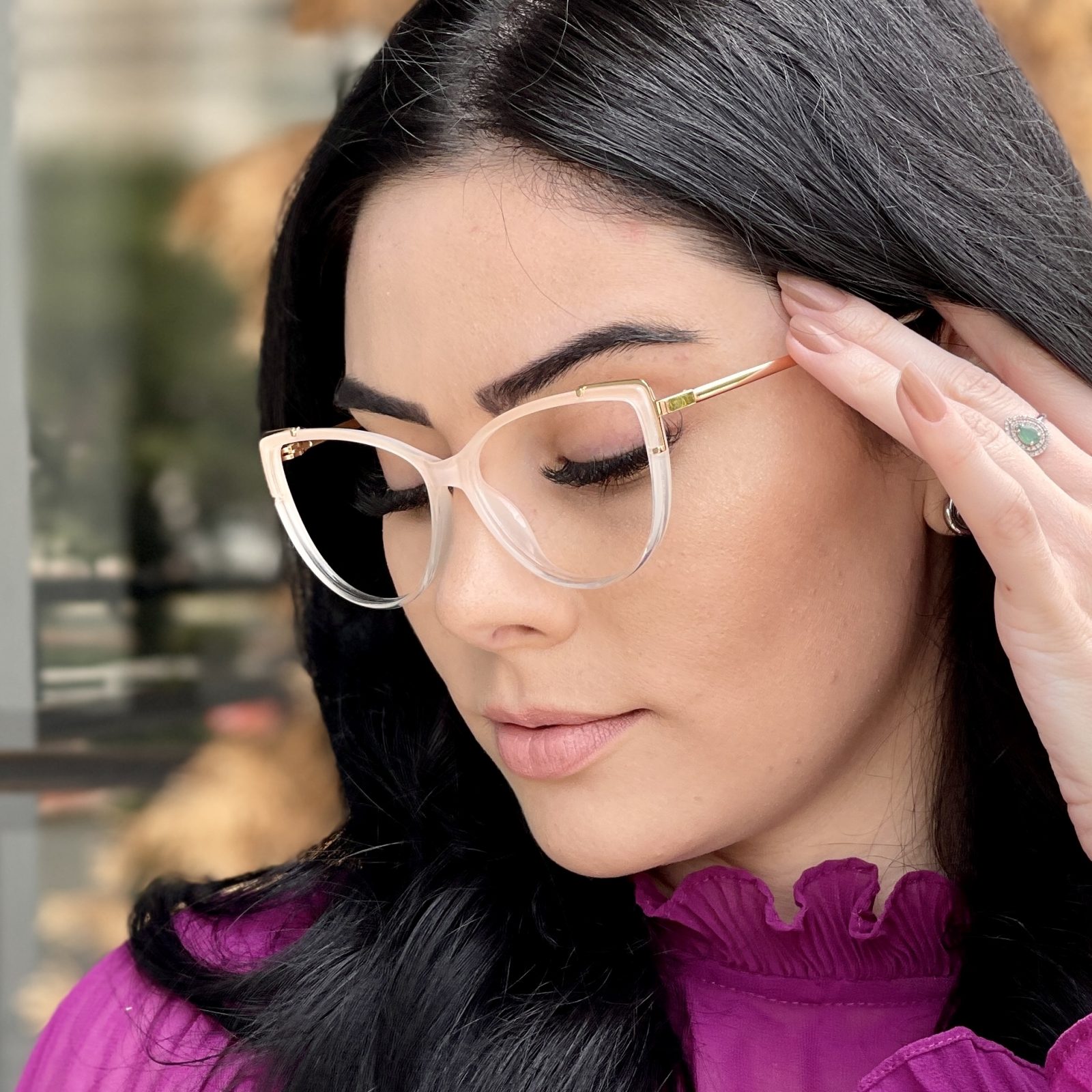 Óculos de Grau Gatinho Nude e Transparente Yasmin Óculos de Grau Gatinho Nude e Transparente Yasmin