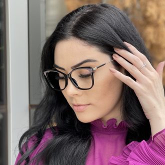Óculos de Grau Quadrado Preto com Roxo Margot