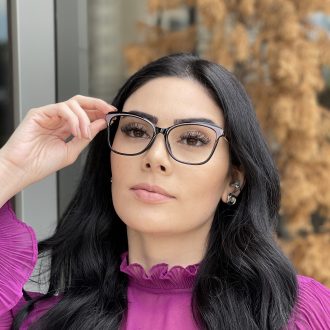 Óculos de Grau Quadrado Preto com Roxo Margot