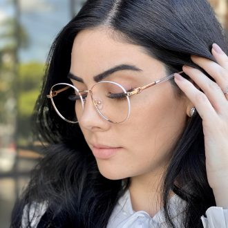 Óculos de Grau Redondo de Metal Branco Marília