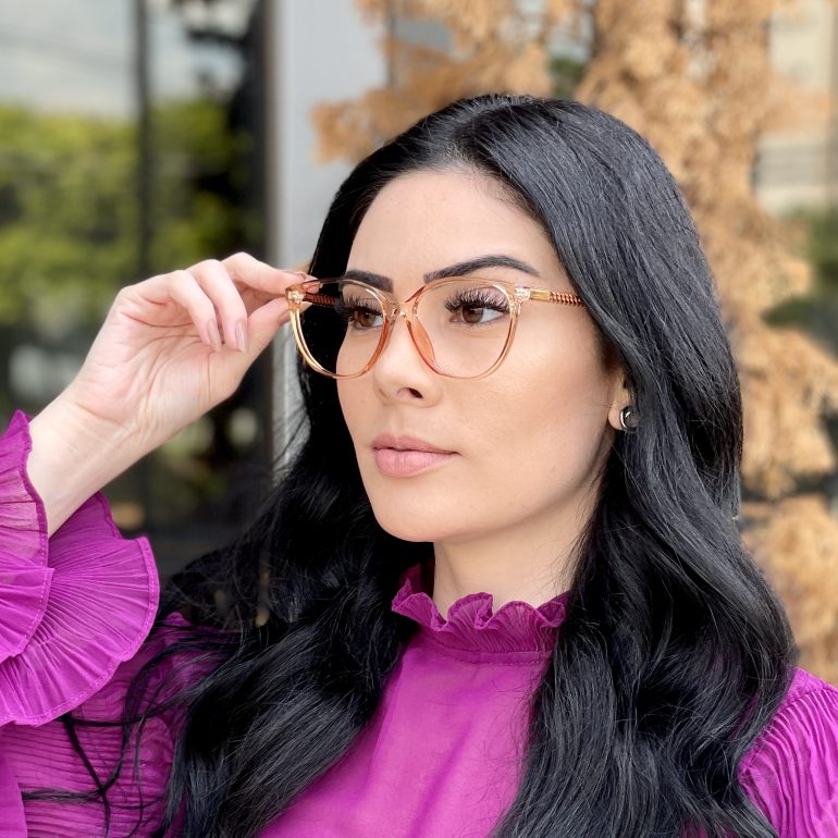 Óculos de Grau Redondo Dourado Transparente Dora