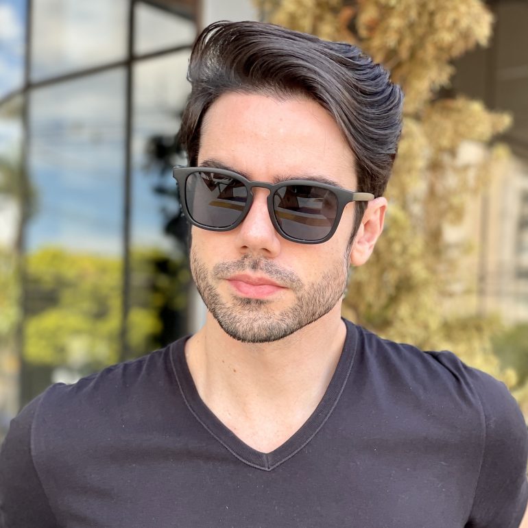 Óculos de Sol Masculino Quadrado Preto Fosco Arthur