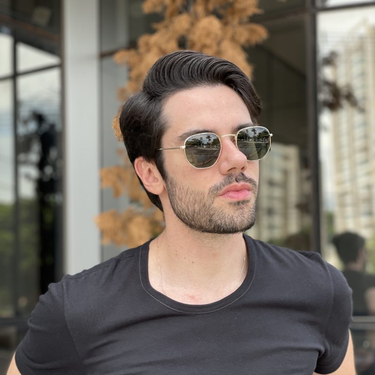 safine com br oculos de sol masculino hexagonal dourado e verde gustavo 1