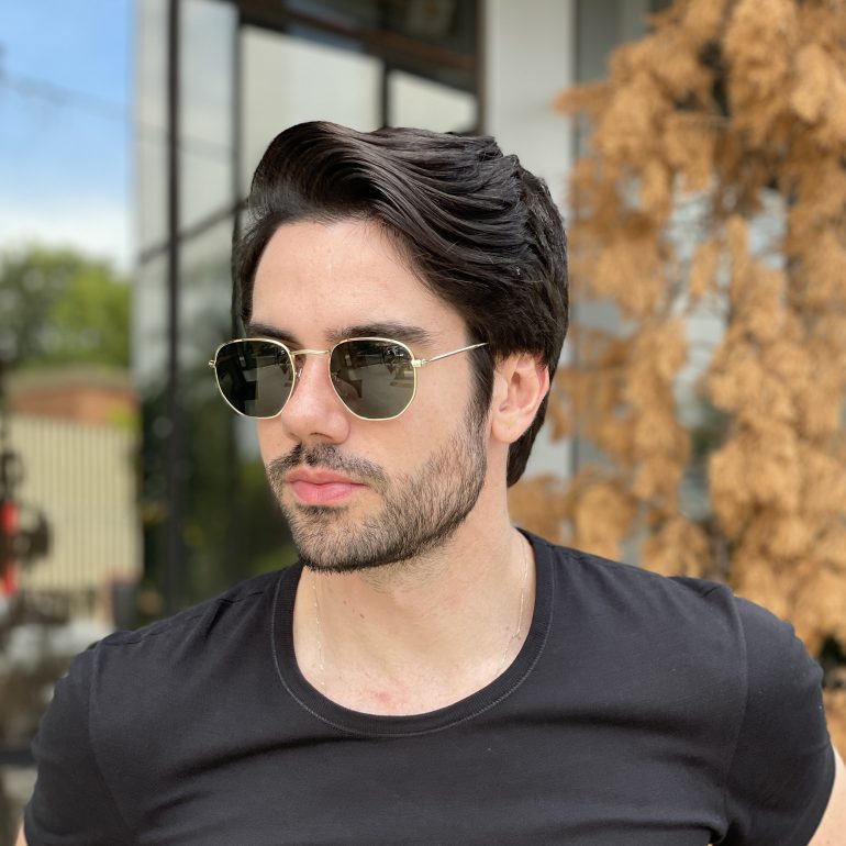 safine com br oculos de sol masculino hexagonal dourado e verde gustavo 3