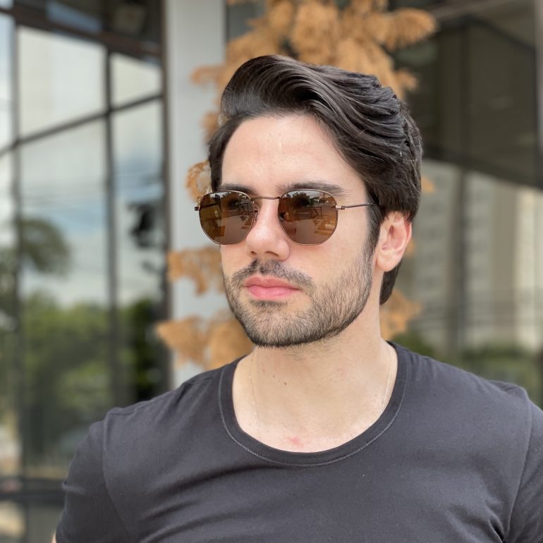 safine com br oculos de sol masculino hexagonal marrom gustavo 1