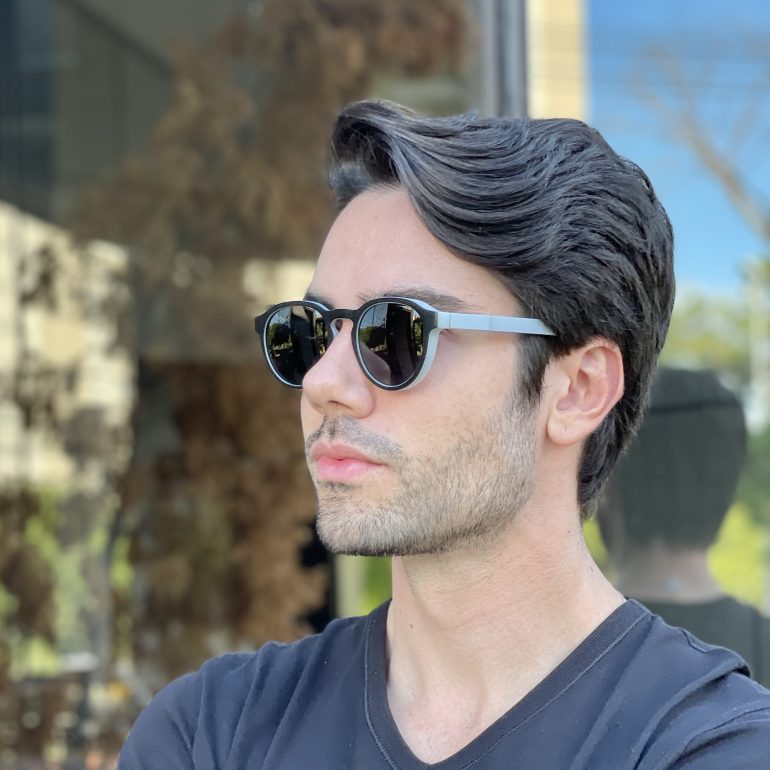 safine com br oculos de sol masculino redondo preto com azul bruno