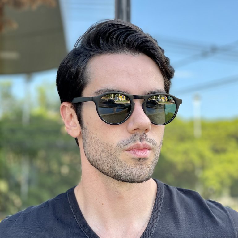 Óculos de Sol Masculino Redondo Preto Fosco Ryan