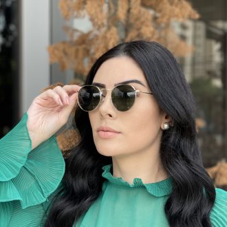 safine com br oculos de sol redondo dourado com verde ana livia