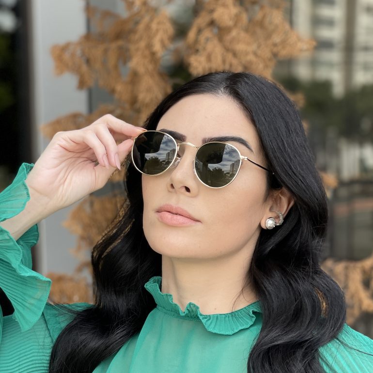 safine com br oculos de sol redondo dourado com verde ana livia 4