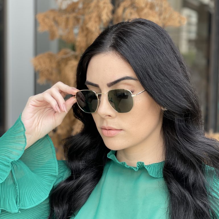 safine com br oculos de sol hexagonal dourado com verde amanda 1