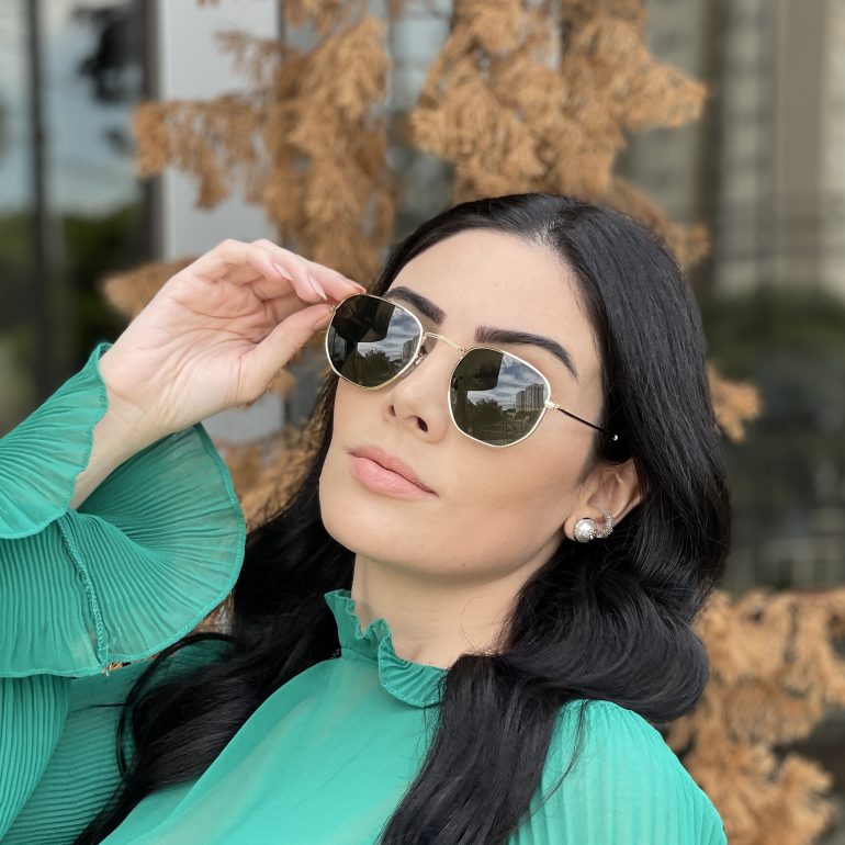 safine com br oculos de sol hexagonal dourado com verde amanda 3
