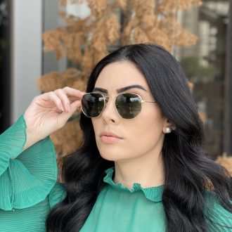 safine com br oculos de sol hexagonal dourado com verde amanda