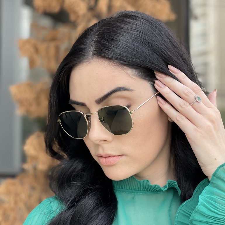 safine com br oculos de sol hexagonal dourado com verde amanda 4