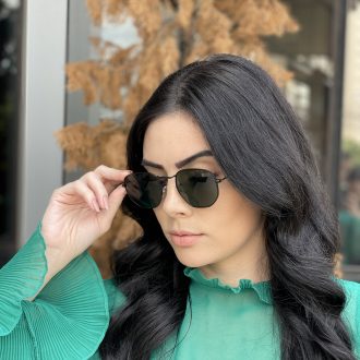 safine com br oculos de sol hexagonal preto com verde amanda
