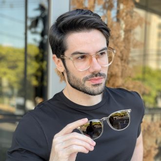 Óculos 2 em 1 Clip-On Masculino Redondo Dourado César