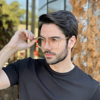 Óculos 2 em 1 Clip-On Masculino Redondo Dourado César