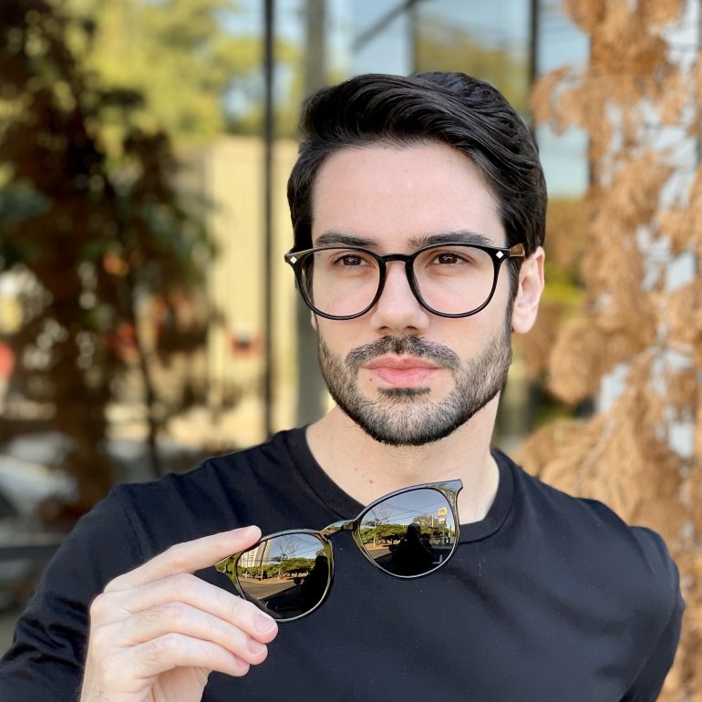Óculos 2 em 1 Clip-On Masculino Redondo Preto César