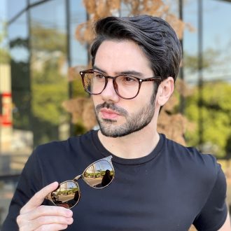 Óculos 2 em 1 Clip-On Masculino Redondo Tartaruga César