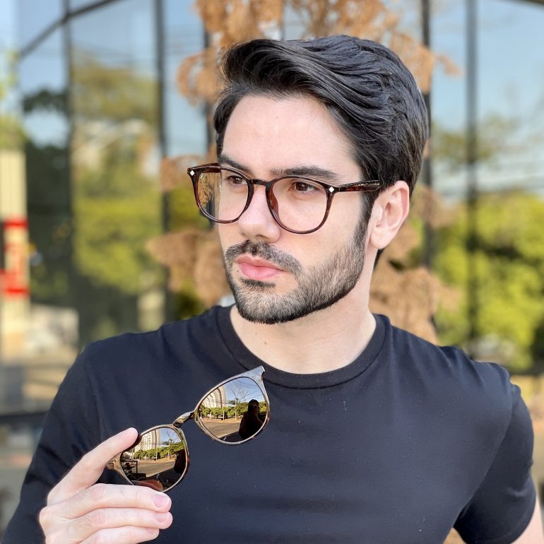 Óculos 2 em 1 Clip-On Masculino Redondo Tartaruga César