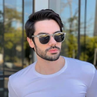 Óculos 2 em 1 Clip-On Masculino Redondo Cinza César
