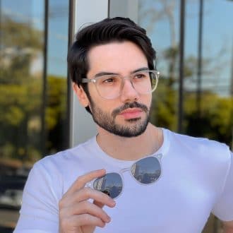 Óculos 2 em 1 Clip-On Masculino Redondo Cinza César