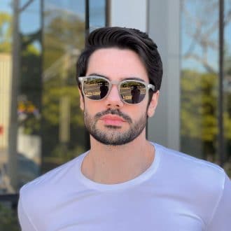 Óculos 2 em 1 Clip-On Masculino Redondo Cinza César