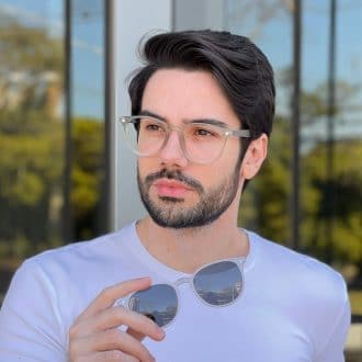 Óculos 2 em 1 Clip-On Masculino Redondo Cinza César