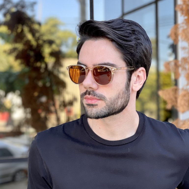 Óculos 2 em 1 Clip-On Masculino Redondo Dourado César